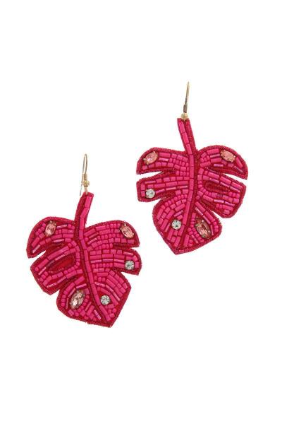 Beaded Leaf Shape Drop Earring
