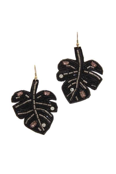 Beaded Leaf Shape Drop Earring