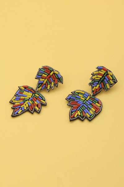Double Leaf Beaded Dangle Earring