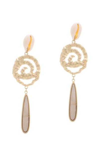 Sea Life Shell Metal Stone Dangle Earring