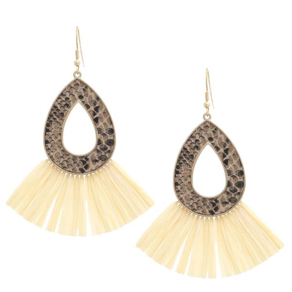 Animal Print Teardrop Raffia Fan Earring