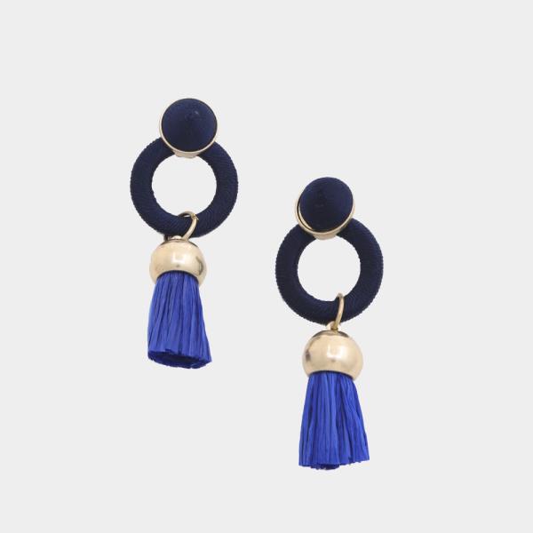 Thread Wrap Circle Tassel Dangle Earring