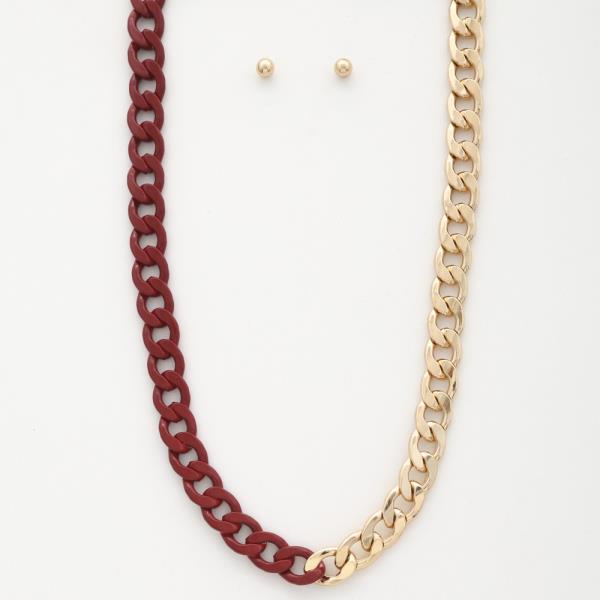 Half Metal Half Smooth Texture Curb Link Necklace