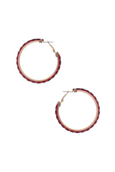 TWO TONE BRAIDED EDGE HOOP EARRING