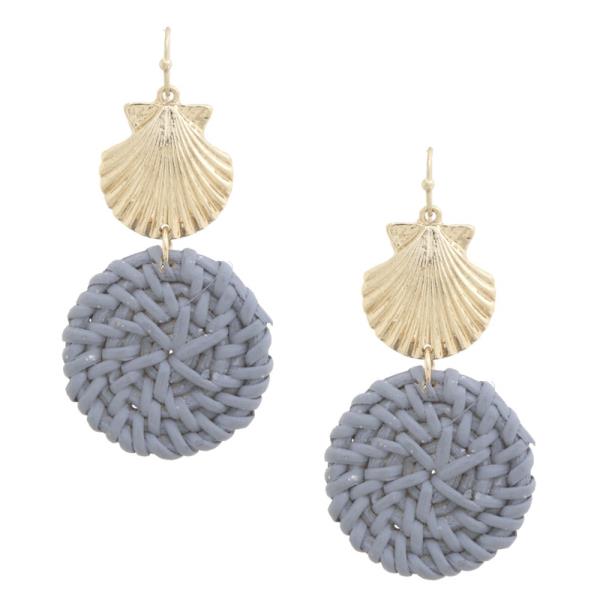 Natural Fiber Woven Disc Shell Dangle Earring
