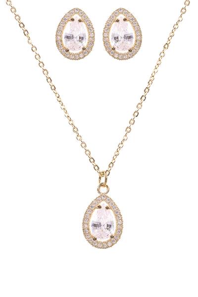 Cubic Zirconia Teardrop Pendant Necklace Earring Set