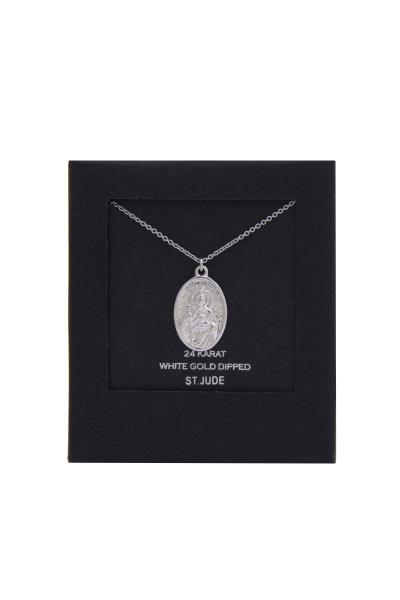 ST. JUDE OVAL PENDANT WHITE GOLD DIPPED NECKLACE