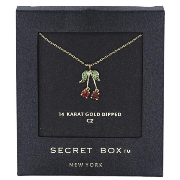 SECRET BOX CHERRY CHARM 14K GOLD DIPPED NECKLACE