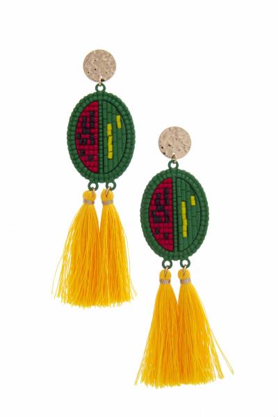 Seed Bead Oval Tassel Dangle Earring