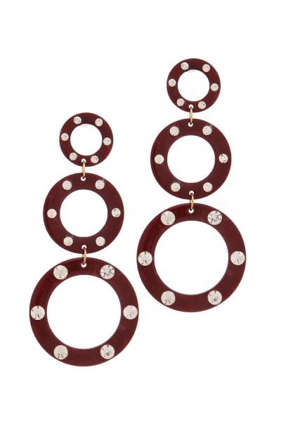 Acetate Rhinestone Circle Linked Drop Earring