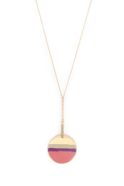 TRIPLE COLOR BLOCK ROUND PENDANT NECKLACE