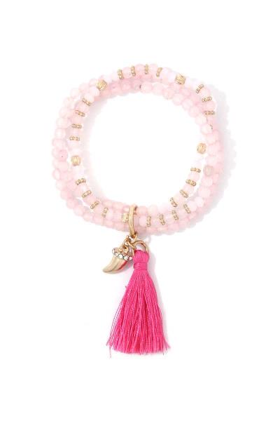MULTI BEADED TASSEL STRETCH BRACELET