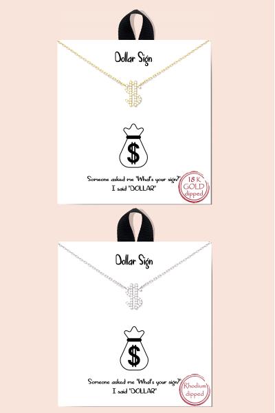 18K GOLD RHODIUM DIPPED DOLLAR SIGN RHINESTONE METAL DAINTY NECKLACE