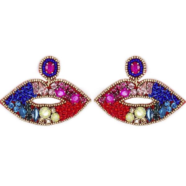 Rhinestone Bead Lips Shape Earring