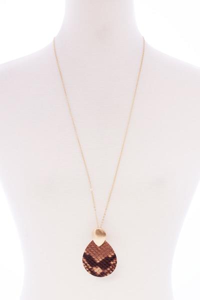 Animal Print Leather Teardrop Pendant Necklace