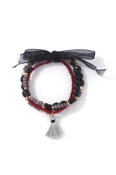 MULTI BEADED RIBBON TIE STRETCH BRACELET