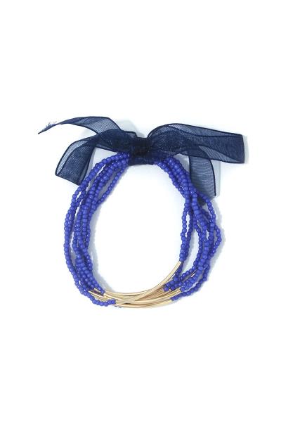 Thin Metal Bar Seed Bead Elastic Bracelet
