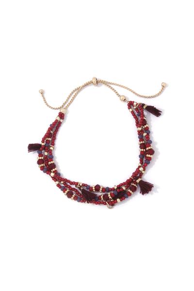 Multi Strand Beaded Tassel Charm Cord Bracelet