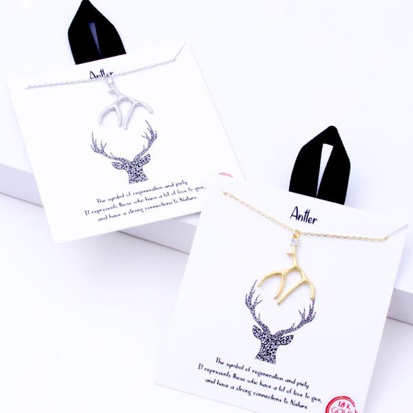18K GOLD RHODIUM DIPPED ANTLER NECKLACE