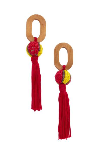 Oval Beaded Ball Tassel Dangle Earring