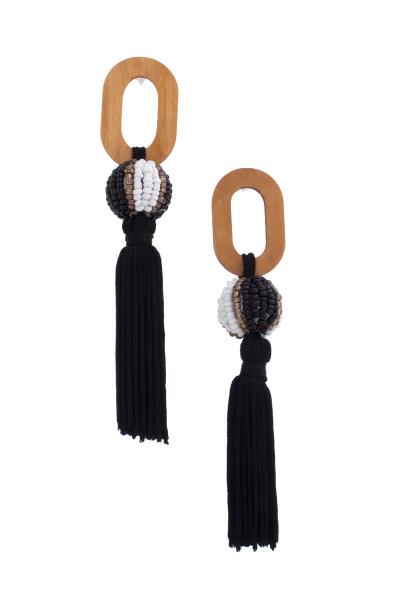 Oval Beaded Ball Tassel Dangle Earring