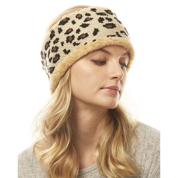 LEOPARD PATTERN FAUX FUR KNIT HEADWRAP HEADBAND