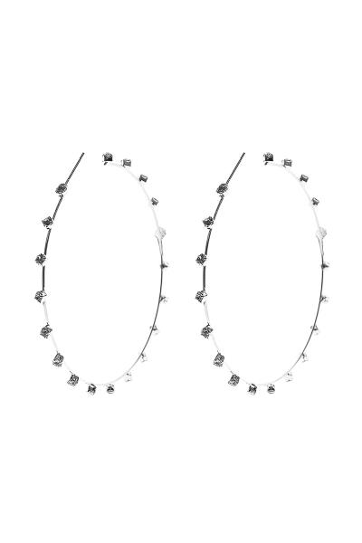 Metal Line Studded Stone 60mm Hoop Earring