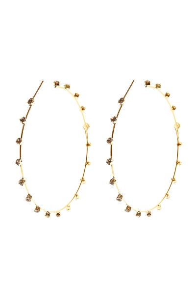 METAL LINE STUDDED STONE 60MM HOOP EARRING