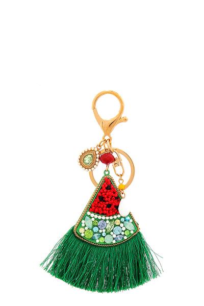 STYLISH BEAD AND RHINESTONE TASSEL KEYCHAIN