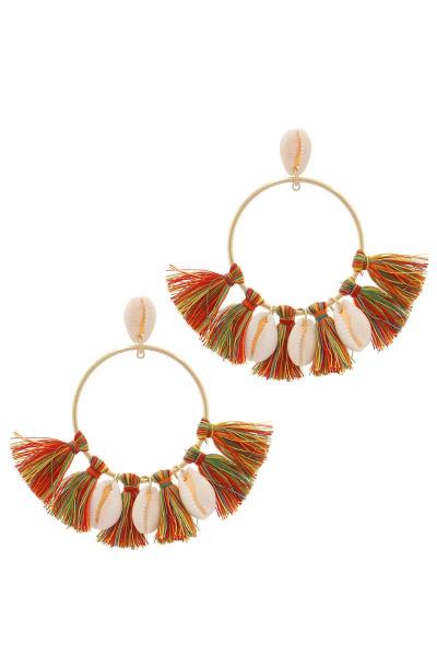 Coffee Bean Seashell Tassel Drop Earring