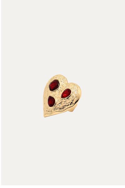 Metal Heart Color Stone Studded Single Ring