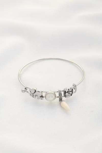 Elephant Pearl Bead Tooth Charm Metal Bracelet