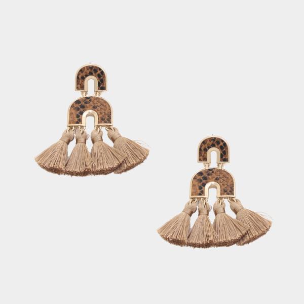 Snake Pattern U Shape Tassel Dangle Earring