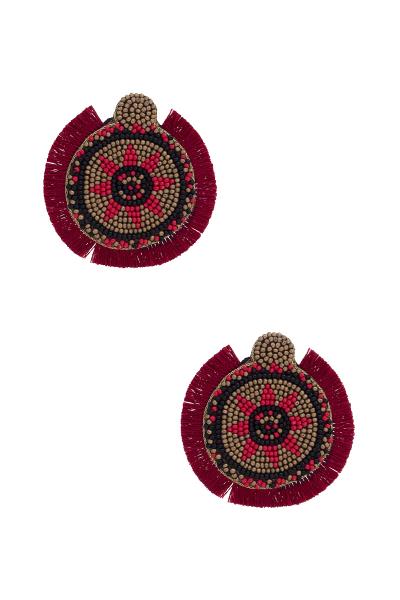 Seed Bead Tassel Edge Round Earring