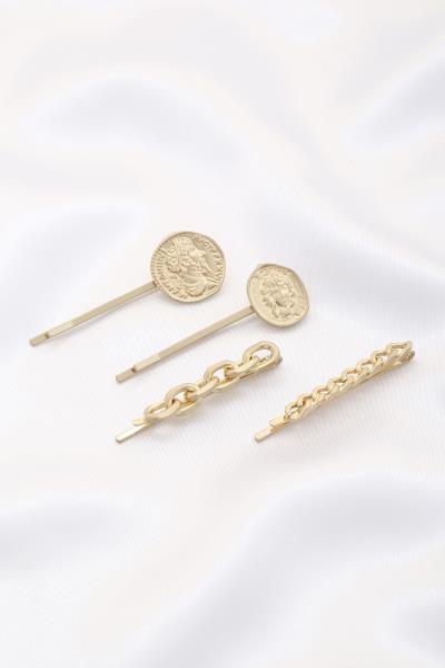 COIN OVAL LINK METAL HAIR PIN SET