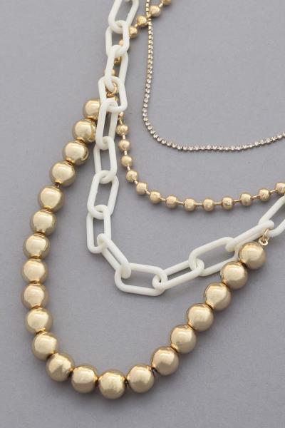 Oval Link Ball Bead Layered Necklace