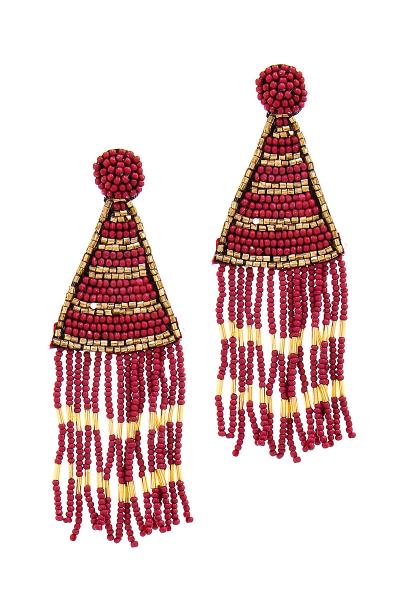 Beaded Wedge and Fringe Drop Earring