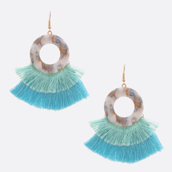 Acetate Circle Fan Tassel Dangle Earring