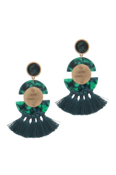 Acetate Metal Circle Tassel Post Drop Earring