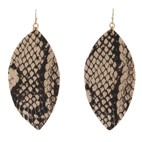 Leather Snakeskin Leaf Dangle Earring