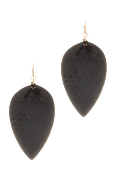 Faux Leather Leaf Teardrop Hook Earring