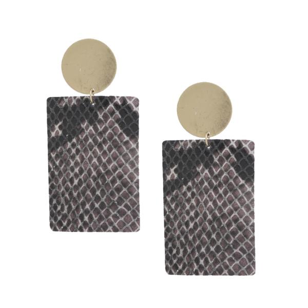 Genuine Leather Snake Print Rectangle Earring