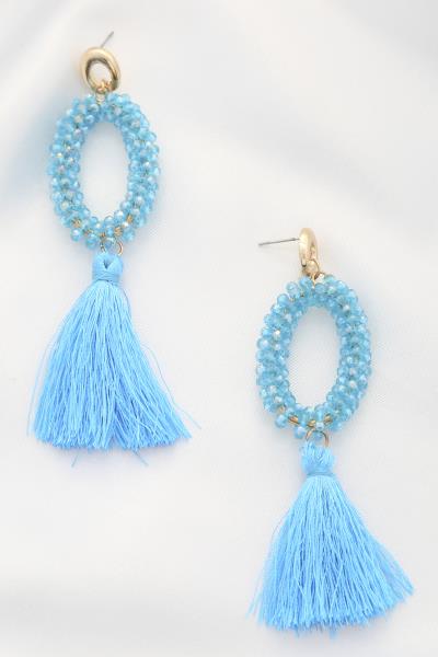 Beaded Oval Tassel Dangle Earring
