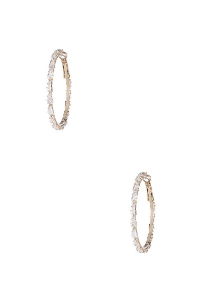 RHINESTONE 35MM CUBIC ZIRCONIA BAGUETTE CUT HOOP EARRING