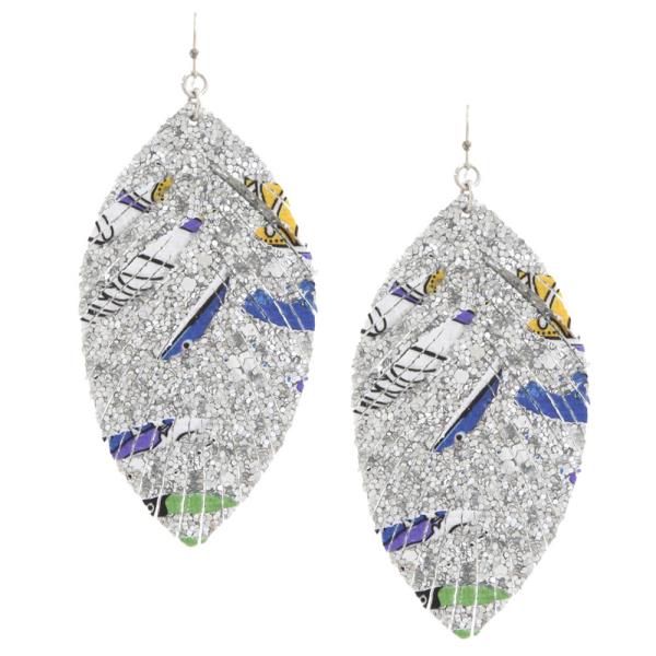 Glitter Pointed Oval Dangle Earring