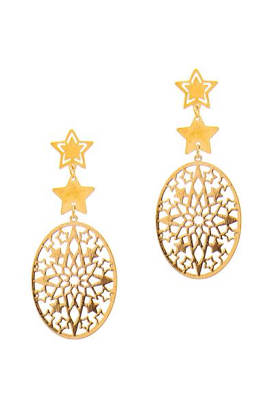 Round Star Pattern Dangle Drop Metal Earring