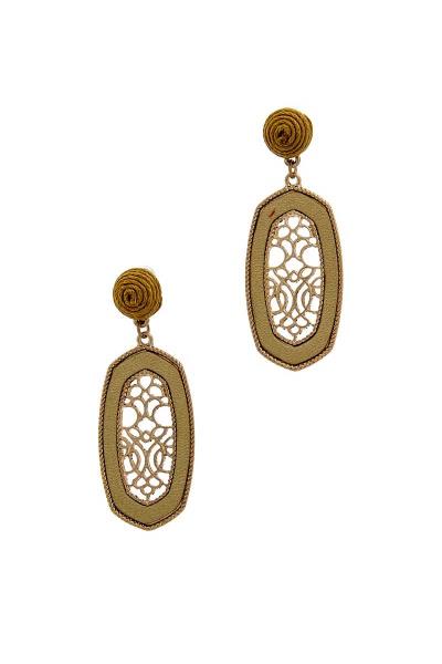 Metal Twist Lined Faux Leather Filigree Earring