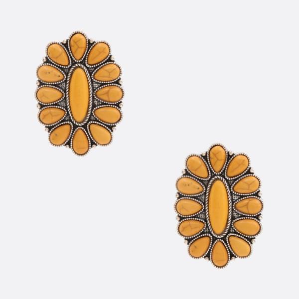 Western Flower Pattern Marbling Stone Stud Earring