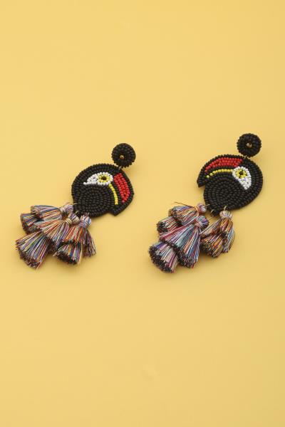 Toucan Seed Bead Tassel Dangle Earring