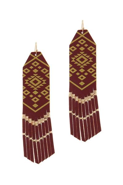 Aztec PU Leather Beaded Drop Earring